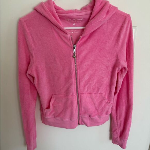 Set Active Y2K Terry Cloth Zip Up Hoodie Mean Girls House Bunny XS Hooded Rare - Picture 2 of 6